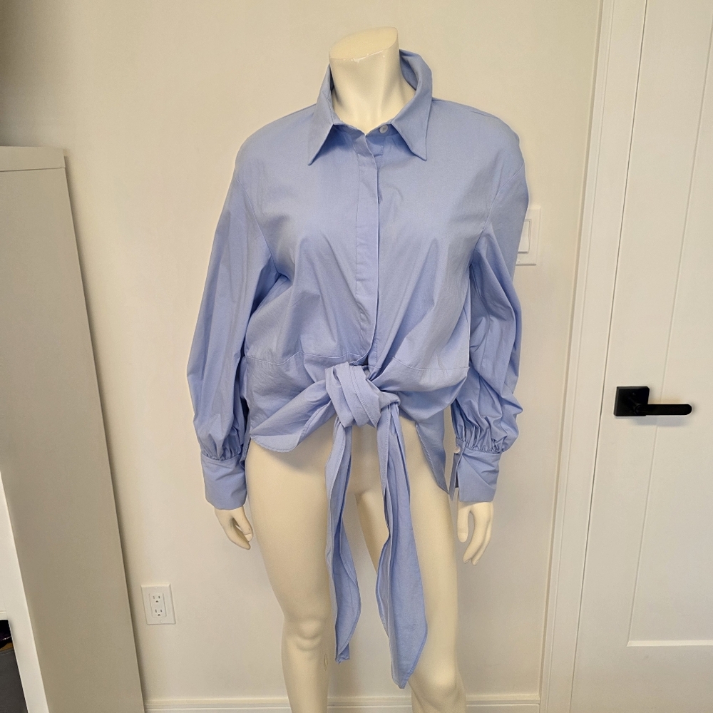 Zara Button Down Poplin Shirt Tie Front S